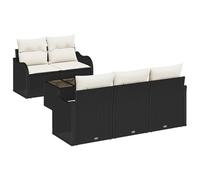 Set di 6 cuscini da giardino in polyrattan nero, divano da giardino a 2 posti con contenitore e cuscini in polyrattan nero