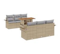 vidaXL Set da Giardino con 7 Pezzi e Cuscini Beige in Rattan Sintetico e Legno di Acacia. Perfetto per Il Patio e Il Balcone. Mobile da Pranzo all’Aperto per Sei Persone, arredo per terrazza, Lounge