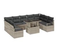 vidaXL Set da Giardino da 10 Pezzi con Cuscini Grigio Chiaro in Polyrattan - Mobili da Patio Sezionali per 9 Persone, Resistenti alle Intemperie, Moduli Composi Moderni Intrecciati