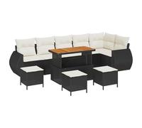 vidaXL Set da Giardino da 10 Pezzi con Cuscini in Rattan Nero e Acacia | Divano Modesto e Confortevole per Esterno, Modulare, per 7 Persone. Perfetto per Rilassarsi e Fare Festa con i Tuoi Amici.