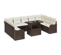 vidaXL Set da Giardino da 10 Pezzi con Cuscini in Rattan Sintetico e Crema | Mobili Modulari per Esterno, Resistente ai Raggi UV, Impermeabile, Tavolo con Piano in Vetro per Il Balcone, Composizione