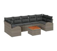vidaXL Set da Giardino da 8 Pezzi con Cuscini Grigi in Rattan Sintetico e Legno di Acacia | Arredamento per Esterni Che può ospitare 6 Persone, Include Un tavolino Resistente alle intemperie per Il l