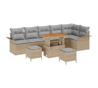 vidaXL Set da Giardino da 9 Pezzi con Cuscini Beige in Rattan Sintetico e Legno di Acacia. Mobili per Esterno per Il Patio e la terrazza con Un Design Moderno, Tavolo Regolabile in Altezza, ergonomi