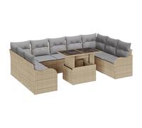 vidaXL Set da Giardino di 10 Pezzi con Cuscini in polirattan Beige. Mobili modulari da Esterno Resistenti ai Raggi UV e alle intemperie. Completato da Un Tavolo con Piano in Vetro Regolabile, perfett