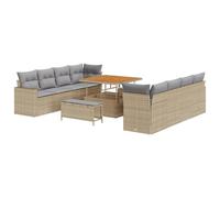 vidaXL Set da Giardino di 11 Pezzi con Cuscini Beige in Rattan, Realizzato in polimerico e Acacia. Perfetto per arredare Gli spazi Esterni per 4 Persone. Elegante, Resistente alle intemperie e Ideal