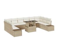 vidaXL Set di Divani da Giardino 11 Pezzi con Cuscini Beige in Rattan