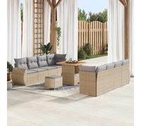 vidaXL Set da Giardino di 11 Pezzi con Cuscini Beige in Rattan Sintetico e Acacia