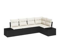 vidaXL Set di divani da giardino in polyrattan, 5 pezzi, colore nero, per adulti, mobili da giardino, divano tagliato, patio, balcone