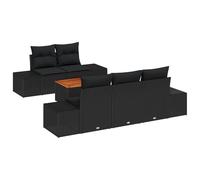 vidaXL Set Divano da Giardino 6 Pezzi con Cuscini Neri in polyrattan Acacia, mobili da Esterno, sedute per Pranzo, Patio, modulo sezionale, Resistente all'Acqua, Divano Contemporaneo, Senza braccioli