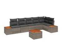 vidaXL Set da Giardino di 7 Pezzi con Cuscini Grigi in Rattan Sintetico e Acacia | Divano Modulare Super Comodo, Perfetto per Interno ed Esterno, con Piedini Regolabili. Mobili per Lounge, Patio e T