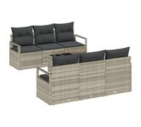 vidaXL Set da Giardino di 7 Pezzi con Cuscini Grigio Chiaro in polyrattan Moderno modulare posti a Sedere all'aperto per Patio, Balcone, Resistente alle intemperie, Facile Manutenzione, mobili Divan
