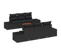 vidaXL Set da Giardino di 7 Pezzi con Cuscini Neri in polyrattan e Struttura in Acacia, Perfetto per 6 Persone. Stile Moderno, Ideale per Patio e Decorazioni, Lounge modulare per terrazze.