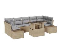 vidaXL Set di 8 divani da giardino con cuscino, beige, polyrattan, moderni, mobili da giardino per terrazze, balconi, quattro posti, modulari ad angolo, sala da caffè