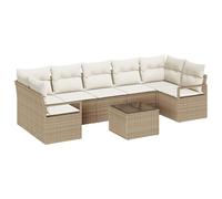 vidaXL Set di divani da giardino 8 pezzi con cuscini beige poli rattan, divano da giardino a 2 posti con ripostiglio e cuscini beige poli rattan
