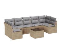 vidaXL Set di divani da giardino, 8 pezzi, con cuscini in polyrattan beige, divano a 2 posti con ripostiglio e cuscini in polyrattan beige
