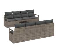 Set Divano Giardino 9 Pezzi con Cuscini Grigio Rattan Polimerico, Divano Giardino a Due Posti con Contenitore e Cuscini Rattan Polimerico Grigio