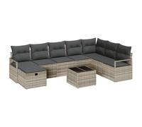 vidaXL Set da Giardino di 9 Pezzi con Cuscini Grigi, Resistente ai Raggi UV, per Patio, Balcone e Terrazzo. Seduta Modulare in Stile Contemporaneo.