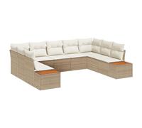 vidaXL Set di divani da giardino 9 pezzi con cuscini beige in rattan poliestere acacia mobili da esterno 5 sezioni design modulare resistente alle intemperie sedili comodi divano sezionale per