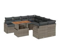 vidaXL Set di divani da Giardino 9 Pezzi con Cuscini in Rattan Poliestere Grigio, Divano da Giardino a 2 posti Scomparti e Cuscini in Rattan Poliestere Grigio