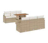 vidaXL Set di divani da Giardino 7 Pezzi con Cuscini Beige, Rattan in polietilene Acacia