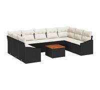 vidaXL Set da Giardino in 10 Pezzi con Cuscini, Elegante Rattan Sintetico Nero e Legno di Acacia. Perfetto per Fare Due chiacchiere all'aperto, per mobili da Seduta, terrazzo, Lounge e Patio. Puoi a