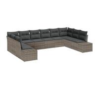 vidaXL Set Divano da Giardino da 10 Pezzi con Cuscini Grigio Polyrattan