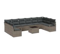 vidaXL Set da Giardino in 10 Pezzi con Cuscini Grigio Polyrattan Seduta per Cinque Design Modulare Spazi Esterni Comfort Imbottito Tessuto Resistente alle Intemperie Mobili da Patio Lounge alla Moda
