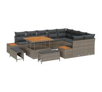 vidaXL Set da Giardino in 12 Pezzi con Cuscini Grigi in Rattan Sintetico e Legno di Acacia - Grande Mobile da Esterno, Seduta Modulare per Patio, Lounge, Terrazza e Tavolo da Pranzo per Il Giardino