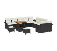 vidaXL Set da Giardino in 13 Pezzi, con Cuscini Neri e Crema, in Rattan Sintetico e Acacia. Mobili da Esterno Moderni per Lounge, terrazza e Relax Estivo, in Stile Minimalista.