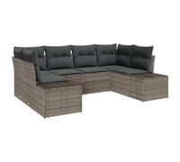 vidaXL Set di 6 divani da giardino con cuscino, grigio, in rattan sintetico, per esterni, componibili, per balcone, patio, relax, manutenzione, resistente alle intemperie, facile da montare, comodo