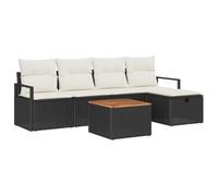vidaXL Set da Giardino in 6 Pezzi con Cuscini in Rattan Sintetico Nero, Design Modulare per Seduta Esterna. Include Tavolo in Legno di Acacia per Il Patio, Balcone e Arredo Terrazza. Comfort e Stile