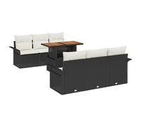 vidaXL Set Divano da Giardino 7 Pezzi con Cuscini Nero Polirattan Acacia Adatto per Arredamento Esterno su Patio e Balcone per Cinque Persone Sedia Divano Tavolo