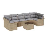 vidaXL Set di 8 divani da giardino per esterni, con cuscino, seduta modulare, beige, in polyrattan, per 7 persone, ideale per patio, balcone