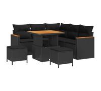 vidaXL Set da Giardino in 8 Pezzi con Cuscini in Rattan Sintetico Nero e Tavolo in Legno di Acacia. Mobili da Esterno per Patio, per 5 Persone, Lounge, Terrazza, Modulari, per Il Relax.