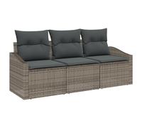 vidaXL Set di 3 divani da giardino con cuscino, in rattan sintetico, colore: grigio