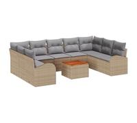vidaXL Set da Giardino in polyrattan di 10 Pezzi con Cuscini Beige e Grigi, tavolino modulare per Esterni, Lounge per terrazza