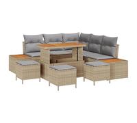 Set divani Giardino 9 Pezzi con Cuscini Beige Polyrattan Acacia, Set Giardino 4 Pezzi con Cuscini Beige Polyrattan Acacia