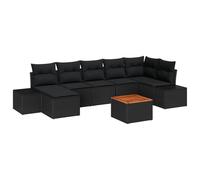vidaXL Set di divani da giardino in 8 pezzi, per esterni, con cuscini in rattan nero e acacia accoglie 6 resistenti alle intemperie, ottimo per la decorazione del patio balcone giardino e mobili