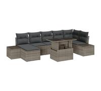 vidaXL Set di 8 divani da giardino con cuscino, grigio in rattan sintetico, mobili modulari, ideale per patio, balcone, sedia da esterno e spazio di archiviazione, tavolo angolare da salotto 7