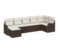 vidaXL Set di 7 divani da giardino con cuscini in poli rattan, marrone, divano da giardino a 2 posti con cuscini in poli rattan, marrone
