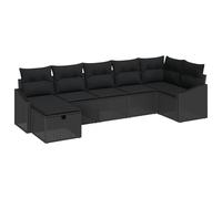 vidaXL Set di 7 divani da giardino con cuscino, nero, in polyrattan, per esterni, comoda seduta, per patio, balcone, divano modulare