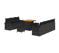 vidaXL Set da Giardino Moderno da 10 Pezzi con Cuscini Neri in Rattan Polietilene, Tavolo in Legno di Acacia, Seduta Esterna Modulare, Piedi Regolabili. Perfetto per Balconi, Patii e Spazi Esterni.
