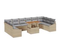 vidaXL Set Divano Giardino 11 Pezzi con Cuscini Beige Rattan Sintetico Funzione di Stoccaggio Resistente ai Raggi UV Adatto per Uso Interno ed Esterno Tavolo Loveseat Sezionale Tavolo Caffè per Mobili
