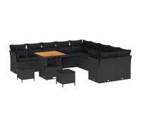 vidaXL Set di 13 divani da giardino con cuscino, nero, in polyrattan di acacia, 3 pezzi, tavolo da pranzo da giardino con cuscino, nero, in polyrattan di acacia
