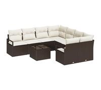 vidaXL Set da Giardino modulare in Rattan da 9 Pezzi con Cuscini Marroni e Bianchi. Perfetto per Il Patio, con Una Finitura Intrecciata Naturale Che Si può Rimuovere. Ideale per allestire la terrazza