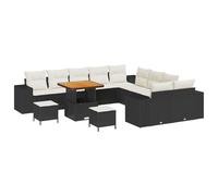 vidaXL Set Divano da Giardino 13 Pezzi con Cuscini Nero Rattan Polietilene Acacia, Set da Pranzo da Giardino 3 Pezzi con Cuscini Nero Rattan Polietilene Acacia