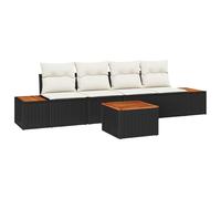 vidaXL Set da Giardino Modulari 5 Pezzi con Cuscini Neri in Rattan e Acacia - Arredamento per Esterni Elegante per Patii e Giardini con Spazi per Riporre, Resistente alle Intemperie e con Design Mode