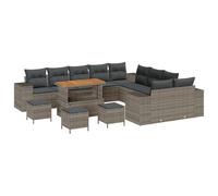 vidaXL Set da Giardino Modulari da 14 Pezzi Grigio in Rattan Sintetico con Cuscini Scuri e Piedi Regolabili - Mobili da Lounge per Il Patio e la Terrazza Estiva Moderna