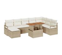 vidaXL Set da Giardino Modulari in Rattan di, 9 Pezzi con Cuscini per Balconi e Patii, Beige e Bianco, Resistente all'Acqua, Piedini Regolabili, Arredamento Estivo e Decorazione per Il Terrazzo, IDE