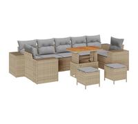 vidaXL Set da Giardino 10 Pezzi con Cuscini Beige Rattan Acacia